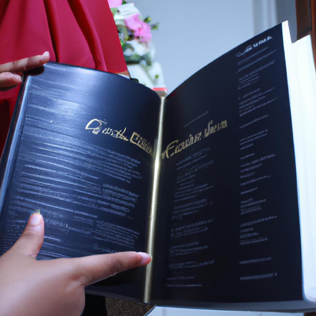 Person holding wedding album guide